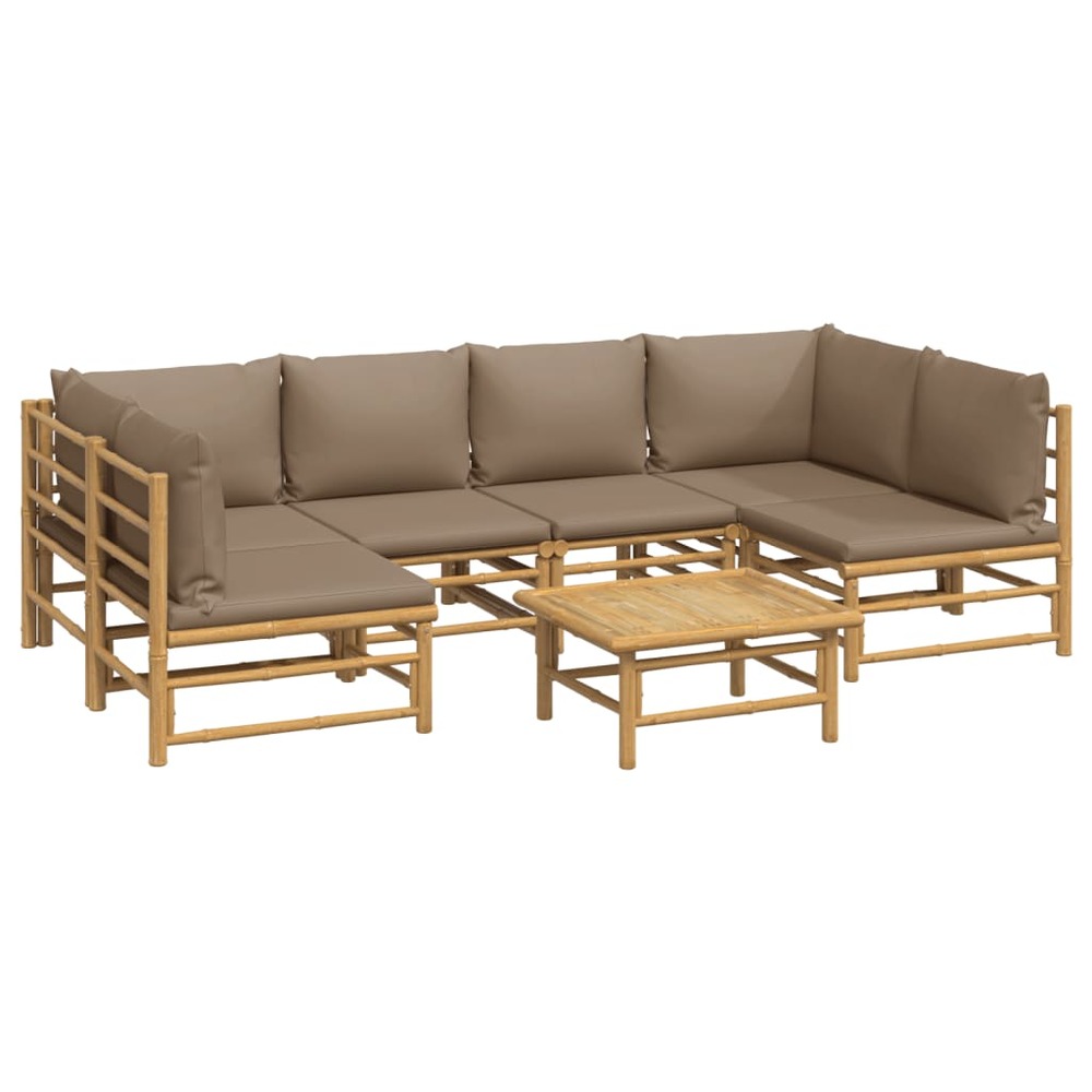 Salon de jardin meuble d'extérieur ensemble de mobilier 7 pièces avec coussins taupe bambou