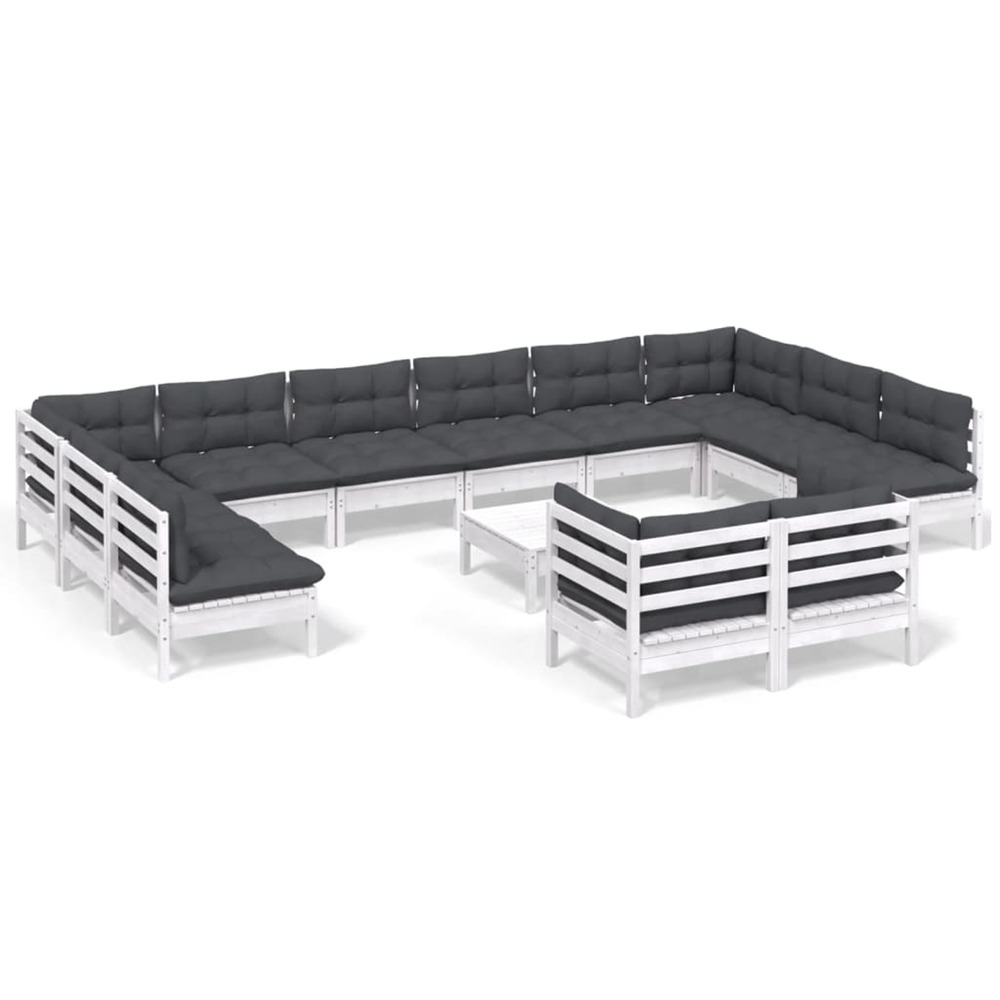 Salon de jardin 13 pcs avec coussins blanc bois de pin
