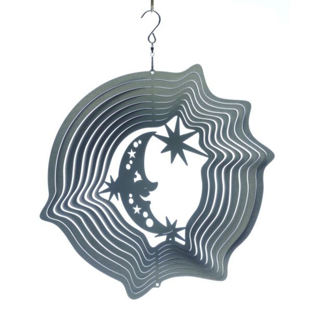 Mobile à vent lune & étoiles argent 30 cm grand modèle