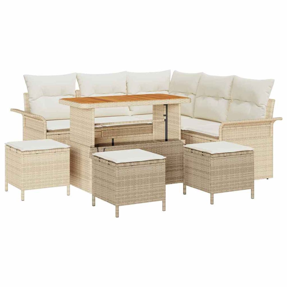 Ensemble de canapé de jardin 9 pc beige polyrotin