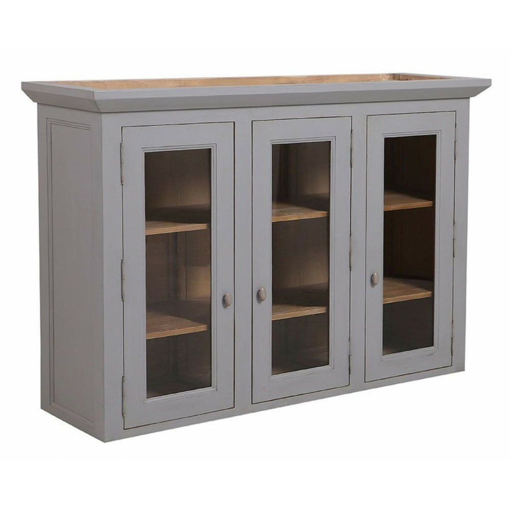 Haut de buffet vaisselier 3 portes vitrées bois gris - brocante interior's