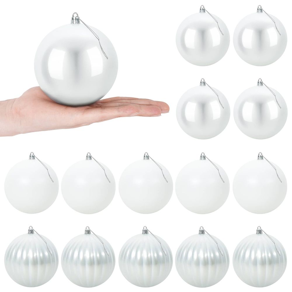 Ensemble de boules de noël xl 15 pc blanc diam. 10 cm plastique