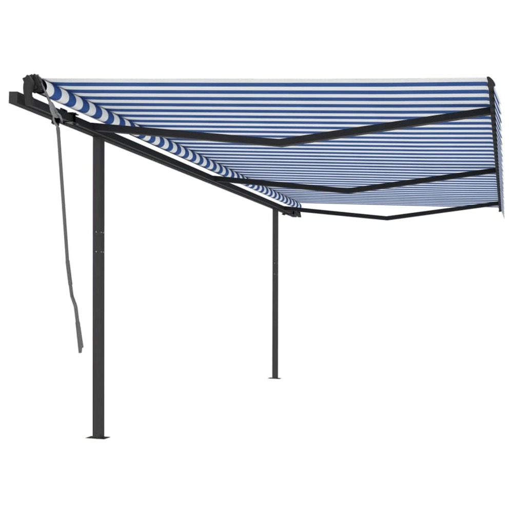 Auvent manuel rétractable avec poteaux 6x3 m bleu et blanc