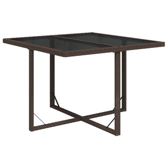 Table de jardin marron 109x107x74 cm résine tressée et verre