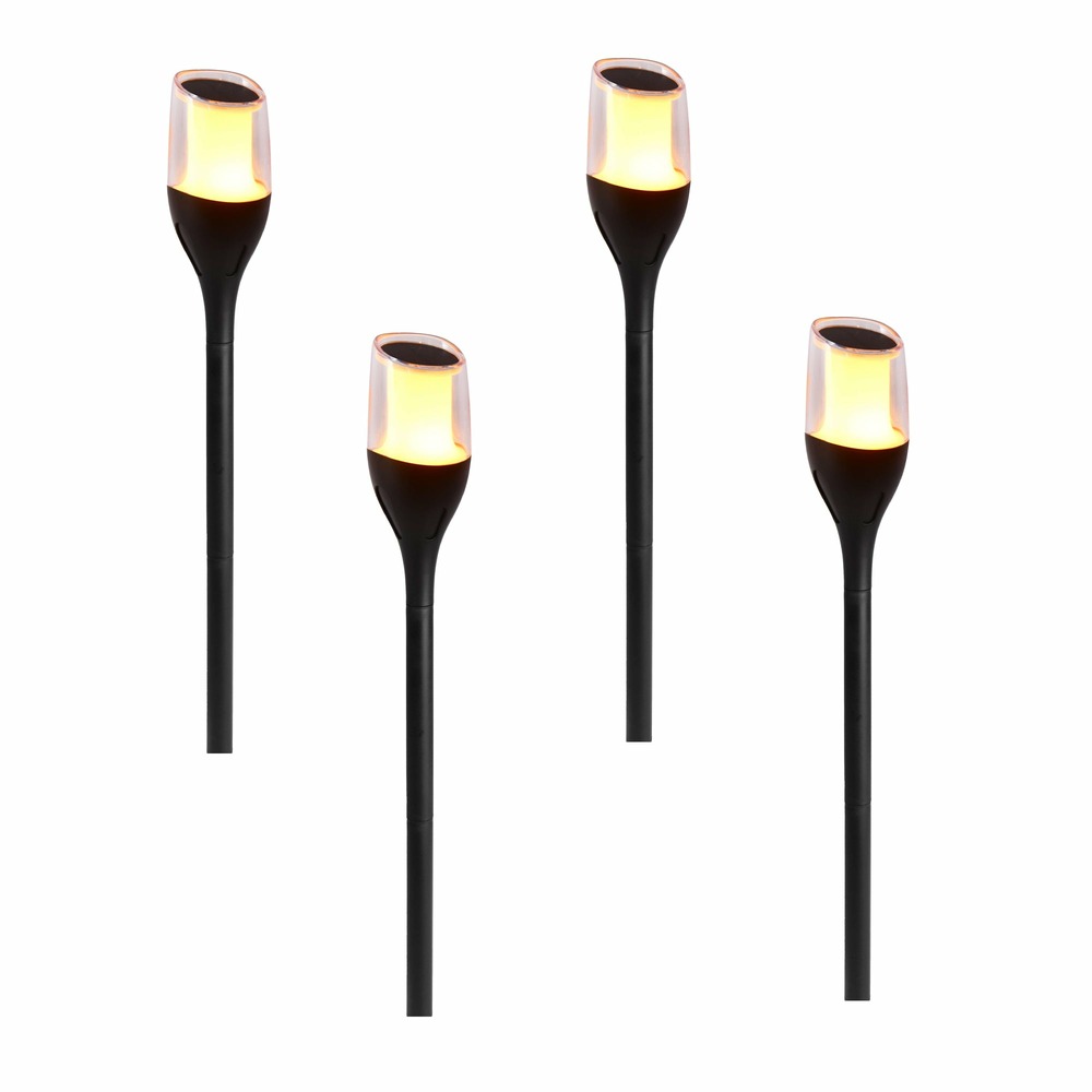 Lot de 4 torches solaires farely noir plastique h80 cm