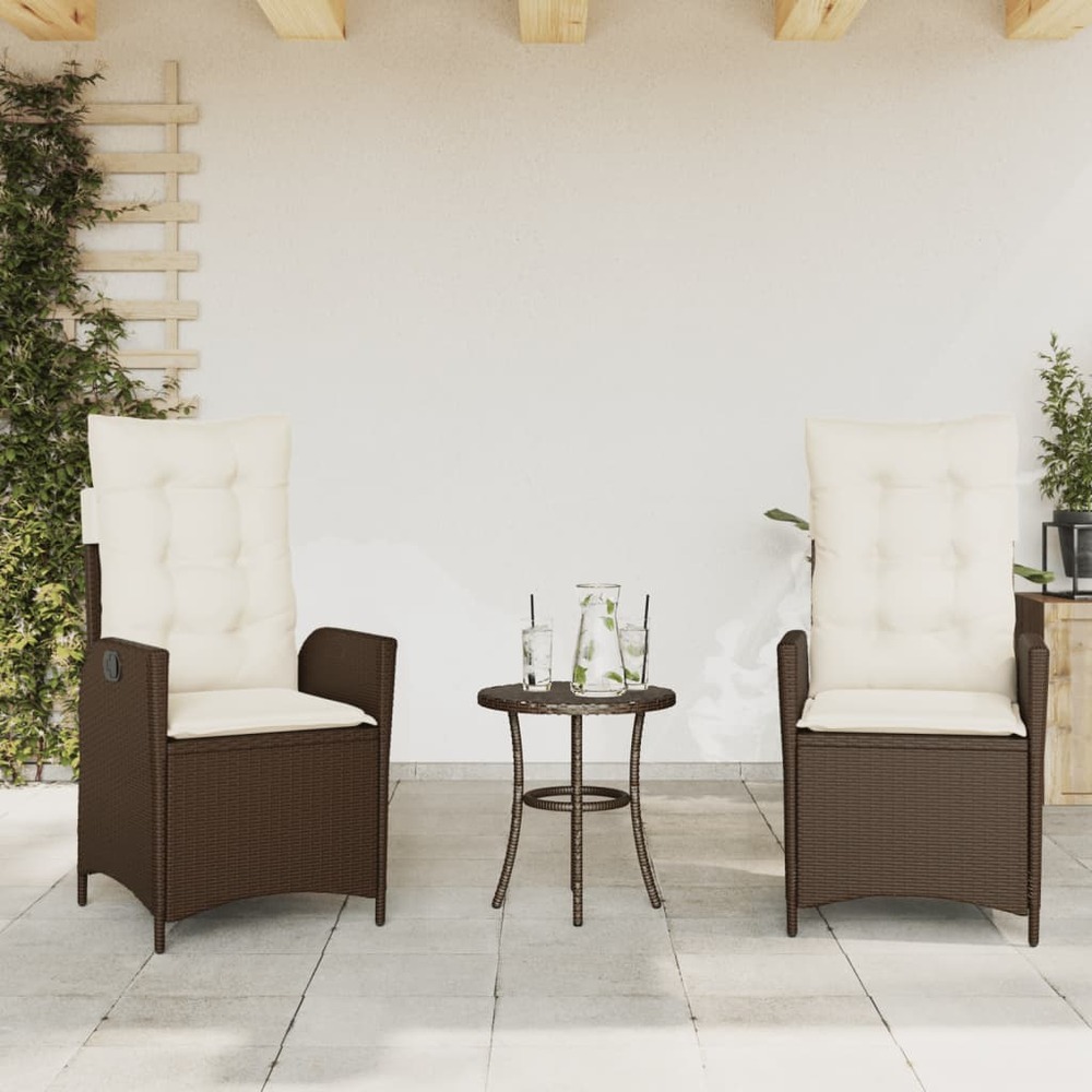 Chaises inclinables de jardin lot de 2 et coussins marron rotin
