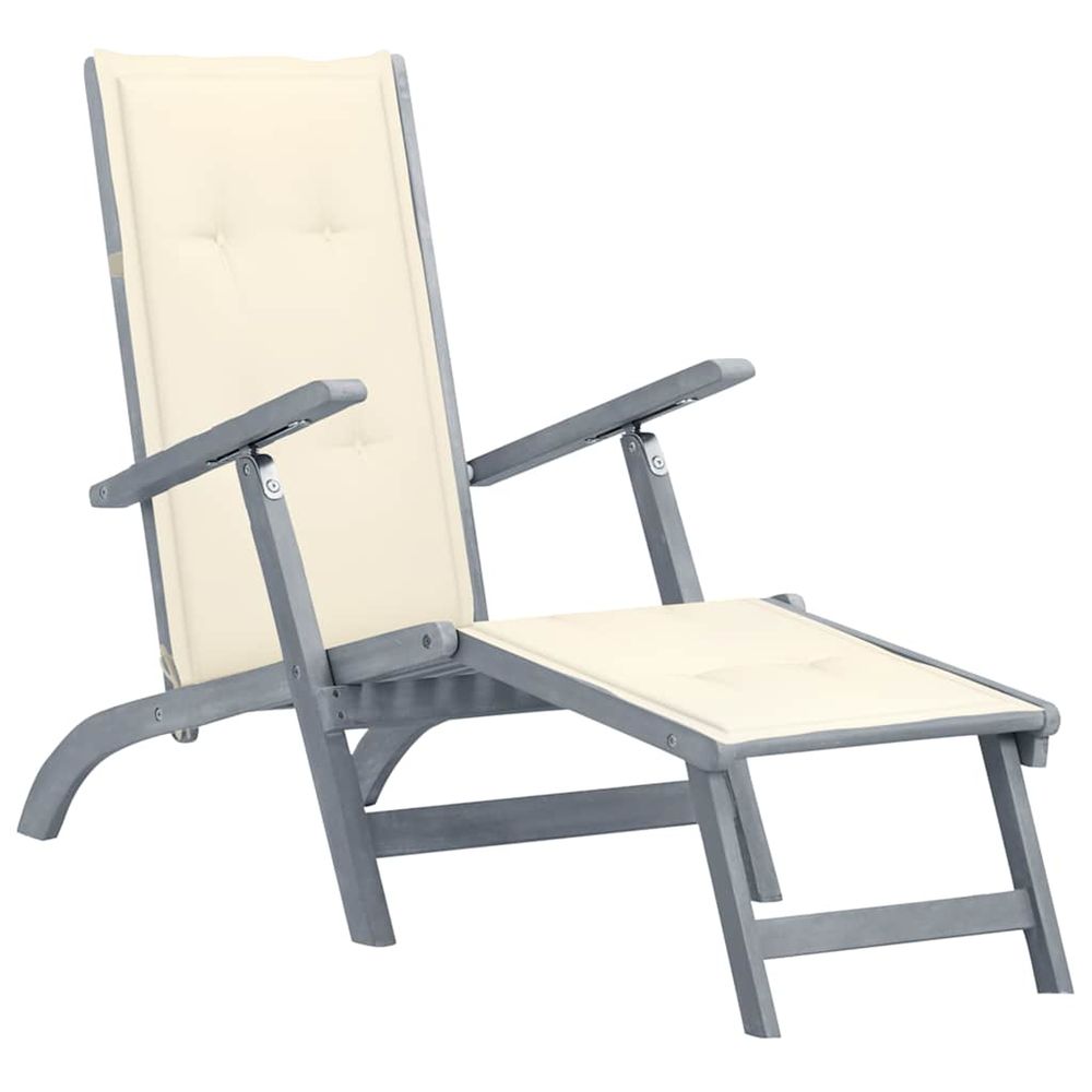 Chaise longue d'extérieur repose-pied et coussin acacia solide bain de soleil