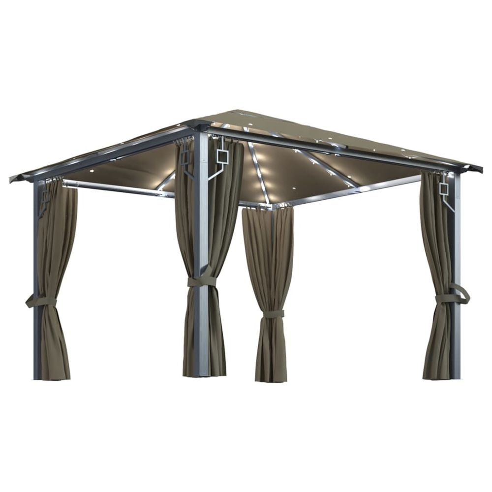 Tonnelle avec rideau et lumières led 3x3 m taupe aluminium