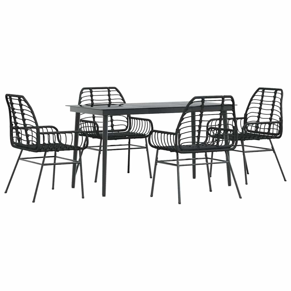 Ensemble à manger de jardin 5 pcs noir résine tressée verre