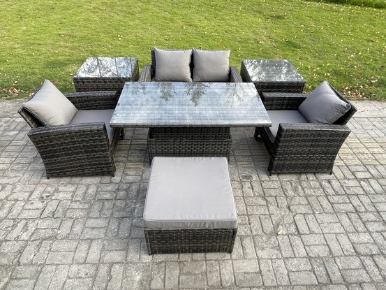 Ensemble de meubles de jardin en rotin essgruppe lounge esstisch ave 2 table d'appoint gris foncé