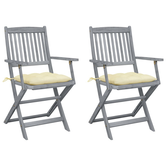 Chaises pliables d'extérieur lot de 2 et coussins bois d'acacia