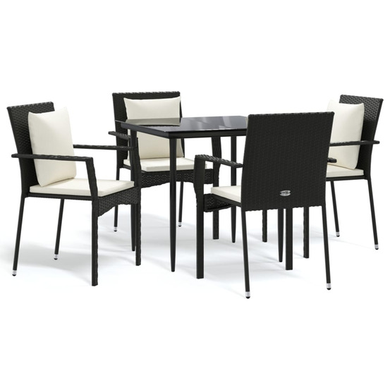 Ensemble à manger de jardin coussins 5pcs noir résine tressée
