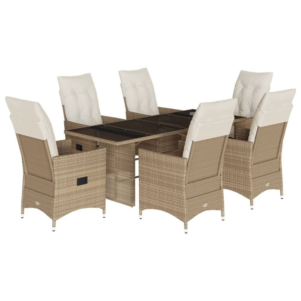 Ensemble à manger de jardin et coussins 7 pcs beige poly rotin