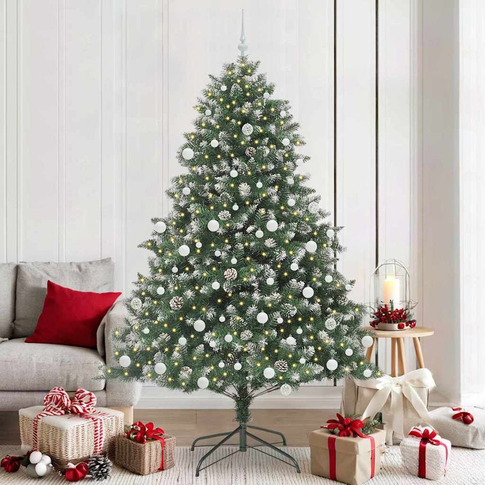 Sapin de noël géant 210 cm à montage facile, décoré et lumineux pour le salon
