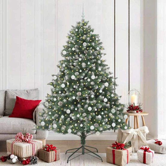 Sapin de noël géant 210 cm à montage facile, décoré et lumineux pour le salon