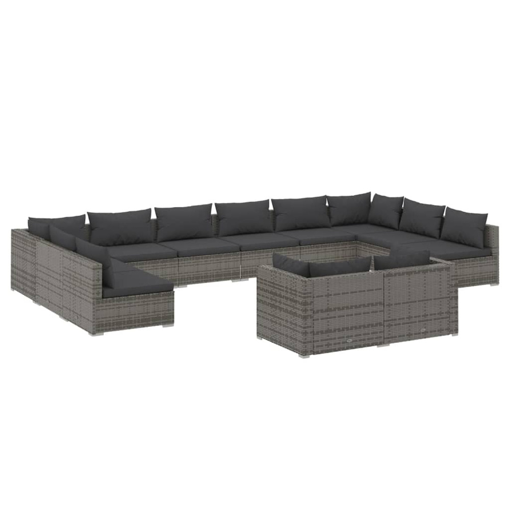 Salon de jardin 12 pcs avec coussins gris résine tressée