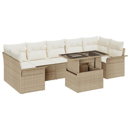 Ensemble de canapé de jardin 8 pièces avec coussins beige poly rattan