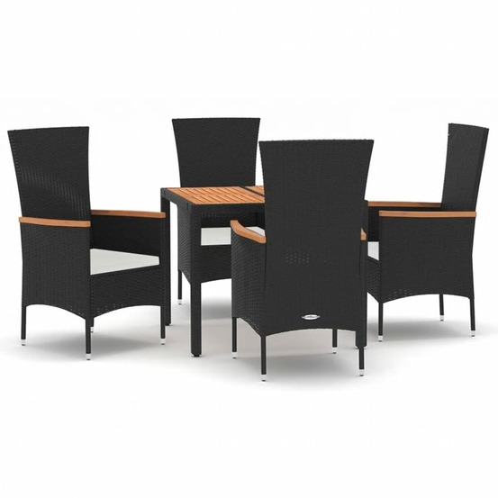 Ensemble à manger de jardin coussins 5pcs noir résine tressée