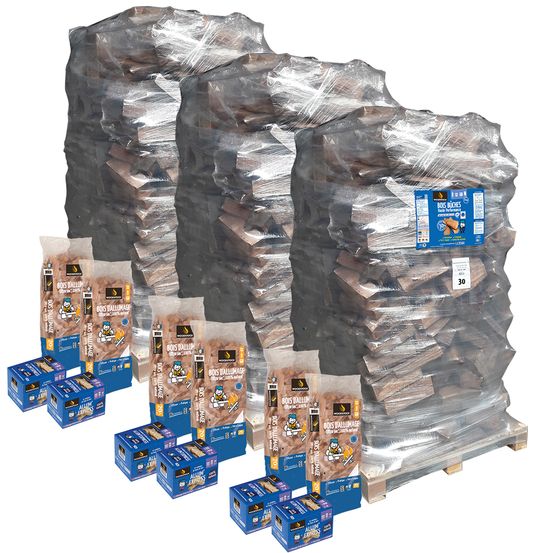 Bois de chauffage haute performance, lot de 3 ballots de 2 000 dm3 - bûches de 30cm + allumage offerts