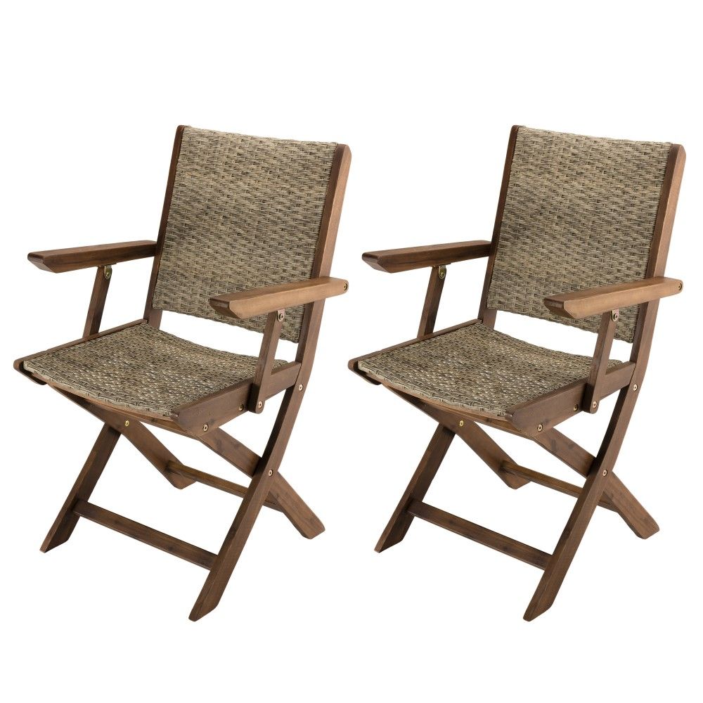 Ensemble de 2 fauteuils jardin acacia et rotin synthétique