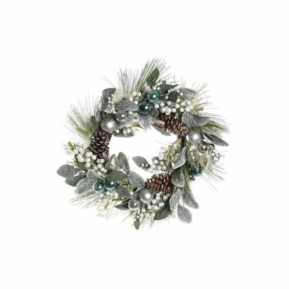 Couronne de noël argenté bleu pvc rotin(60x60x12cm)