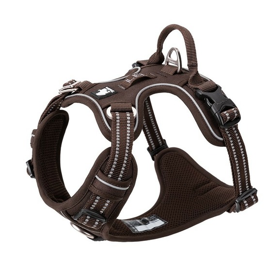 Harnais chien country plus + dressage anti traction & promenade - réfléchissant - L : 65 - 80 cm - Brun