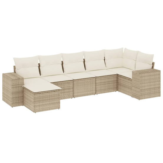 Salon de jardin avec coussins 7 pcs beige résine tressée