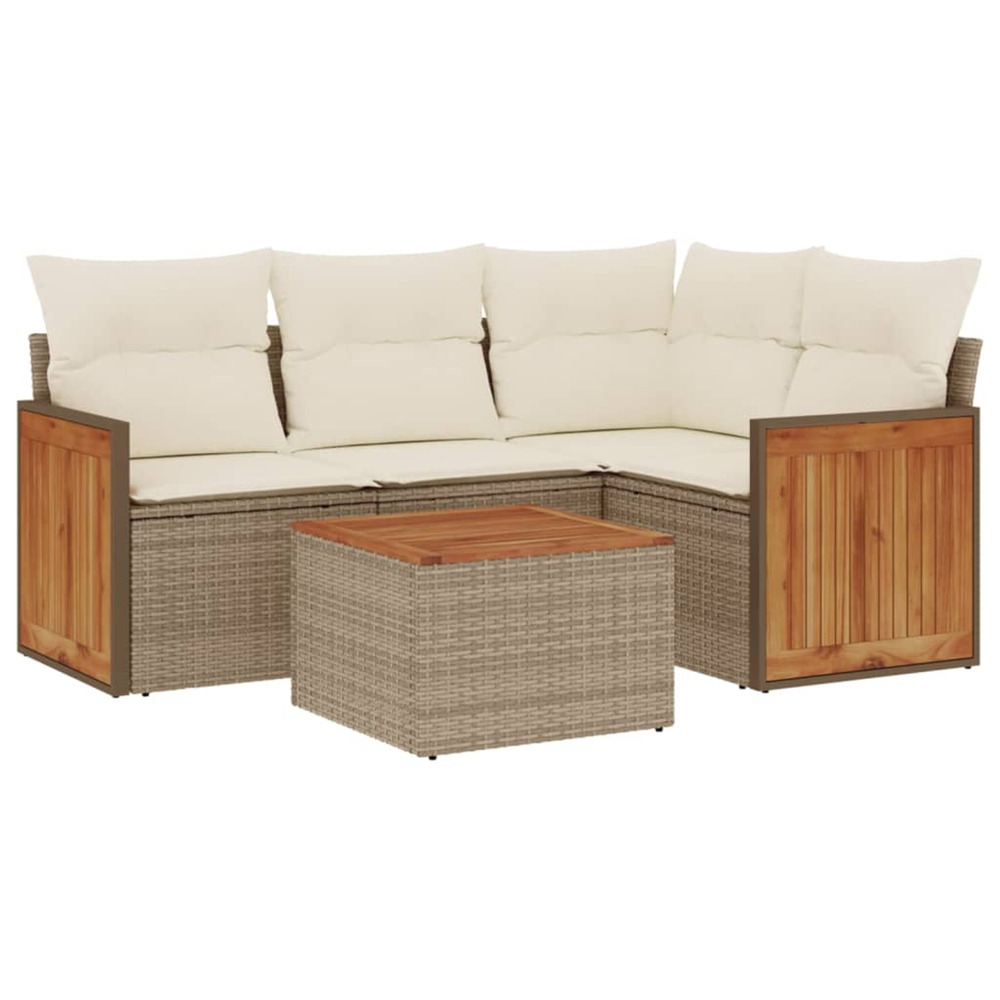 Salon de jardin avec coussins 5 pcs beige résine tressée