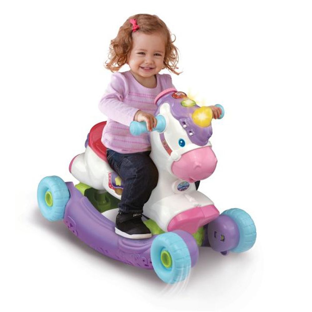 Porteur trotteur a bascule - - cléo ma licorne basculo 2en1 - parlant et lumineux - rose