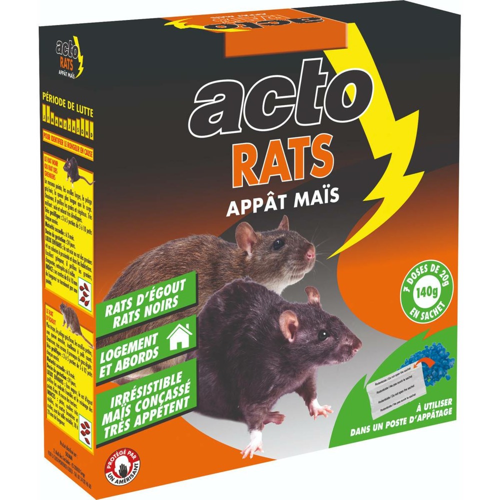 Acto rats appât maïs - 7 sachets de 20grs