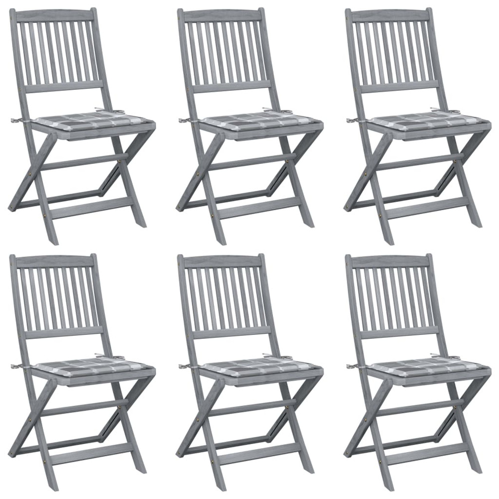 Chaises pliables d'extérieur lot de 6 et coussins bois d'acacia