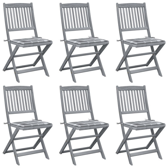 Chaises pliables d'extérieur lot de 6 et coussins bois d'acacia