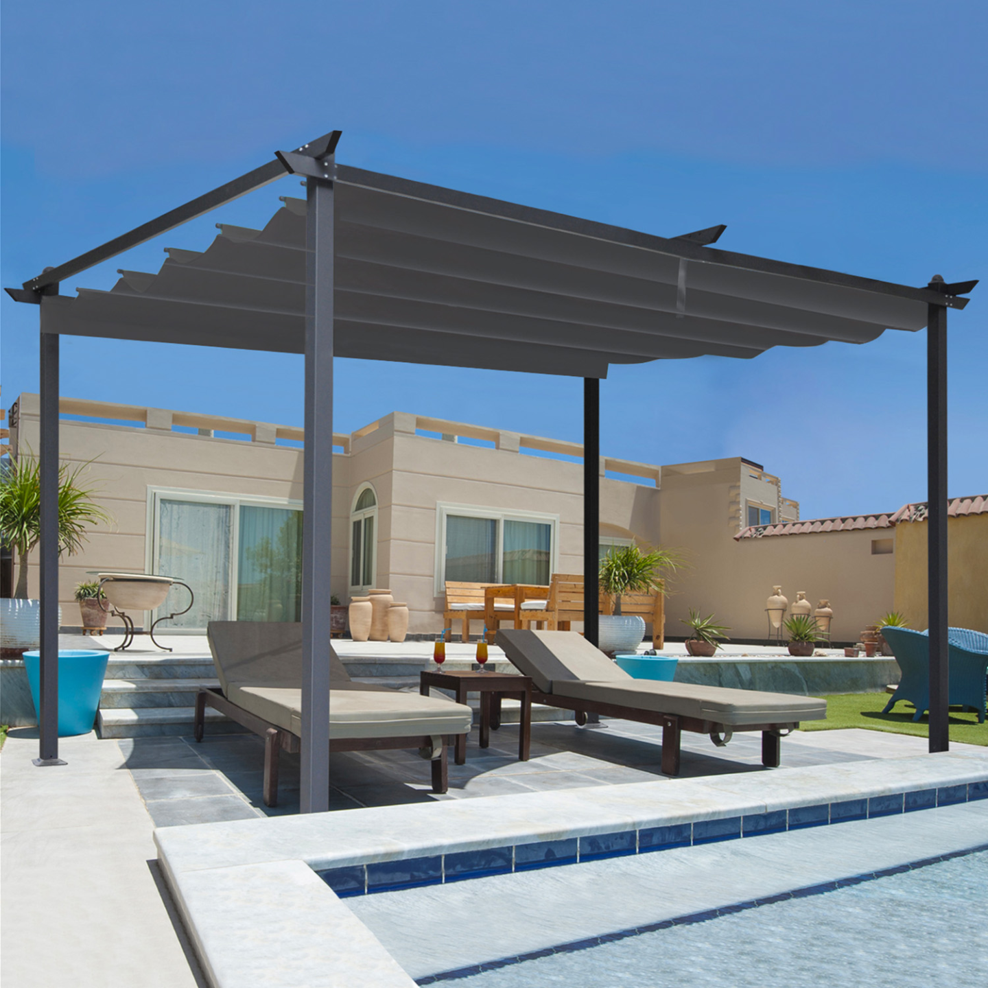 Pergola toit rétractable 4 pieds 3x4 m tonnelle gris anthracite