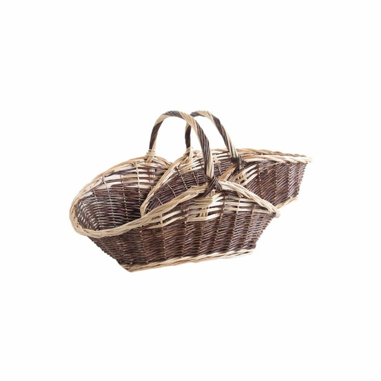 Paniers à bûches en osier brut et beige (lot de 2)