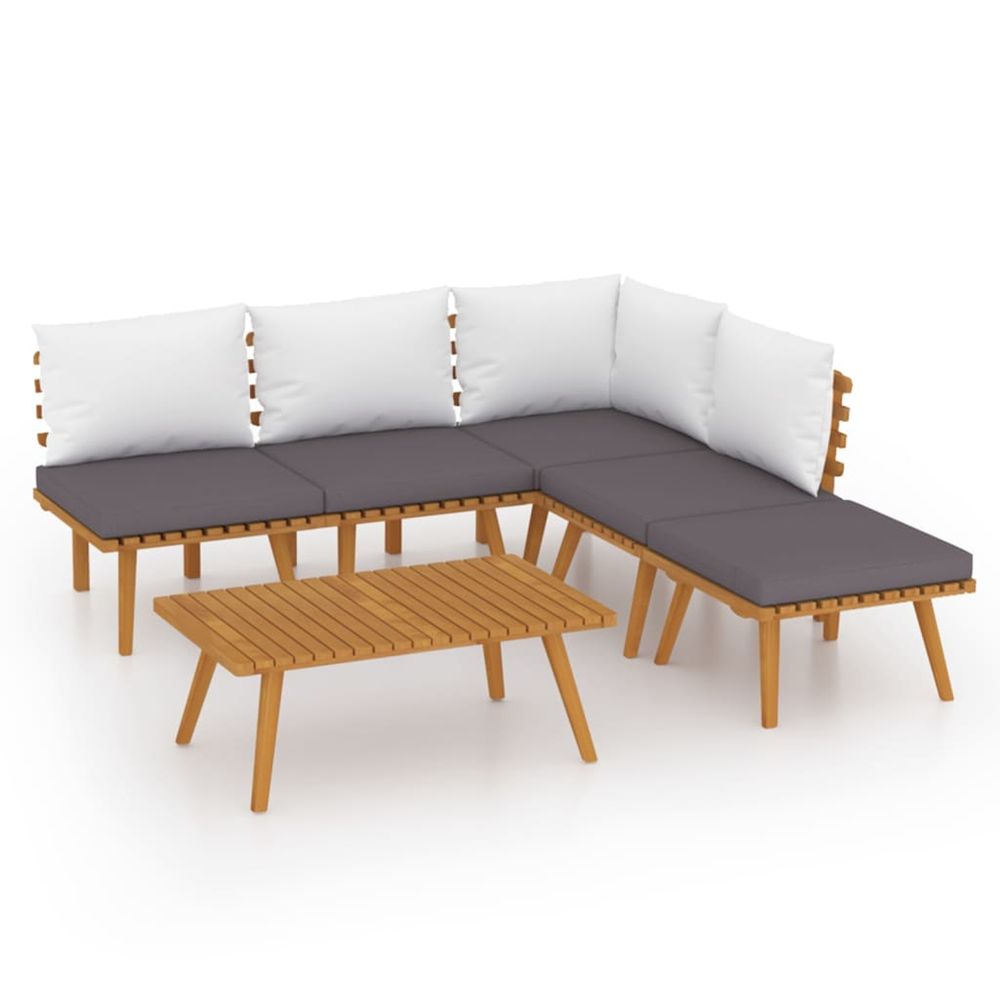 Salon de jardin 6 pcs avec coussins bois d'acacia solide
