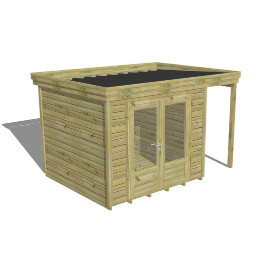 Abri de jardin bois pin traité autoclave 27mm - 3,64x2,64m / 10m2 - bac acier - plancher bois