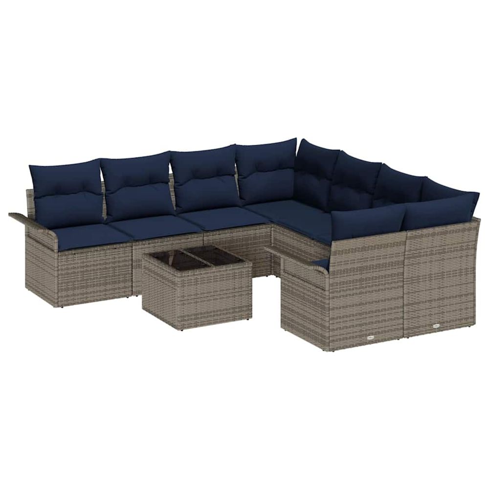 Ensemble de canapé de jardin 9 pièces gris et marine polyrotin