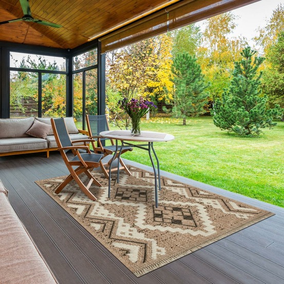 Tapis extérieur 160x230 tissé kilim marron et noir zephyr