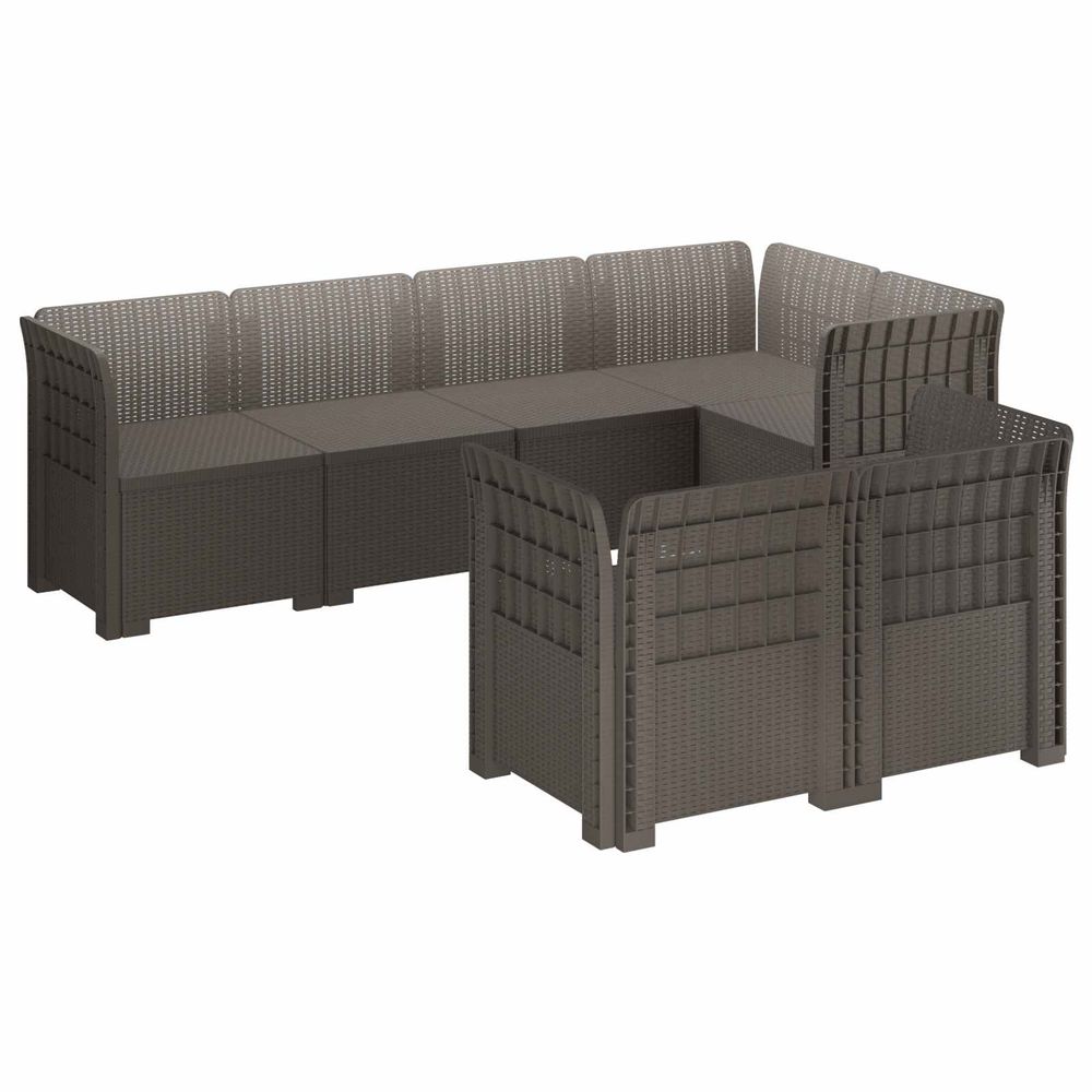 Canapé de jardin 7 places look rattan pp gris clair