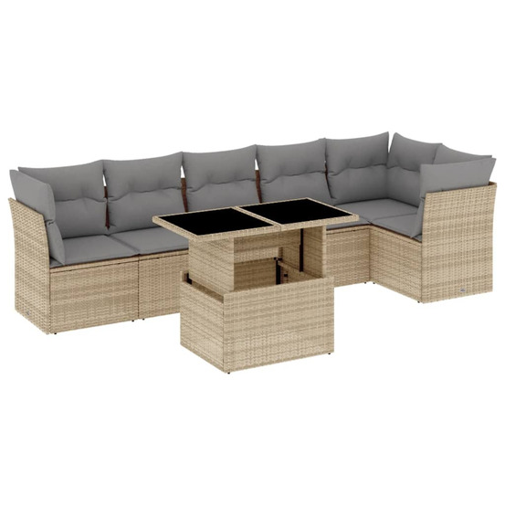 Salon de jardin avec coussins 7 pcs beige résine tressée