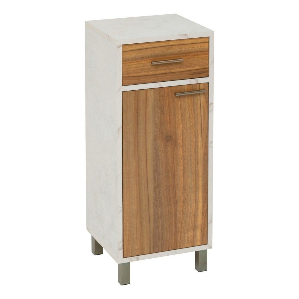 5five - meuble bas 1 porte 2 niveaux come bois et effet marbre