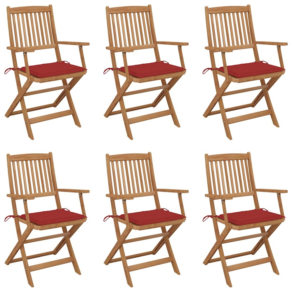 Chaises pliables de jardin lot de 6 avec coussins bois d'acacia
