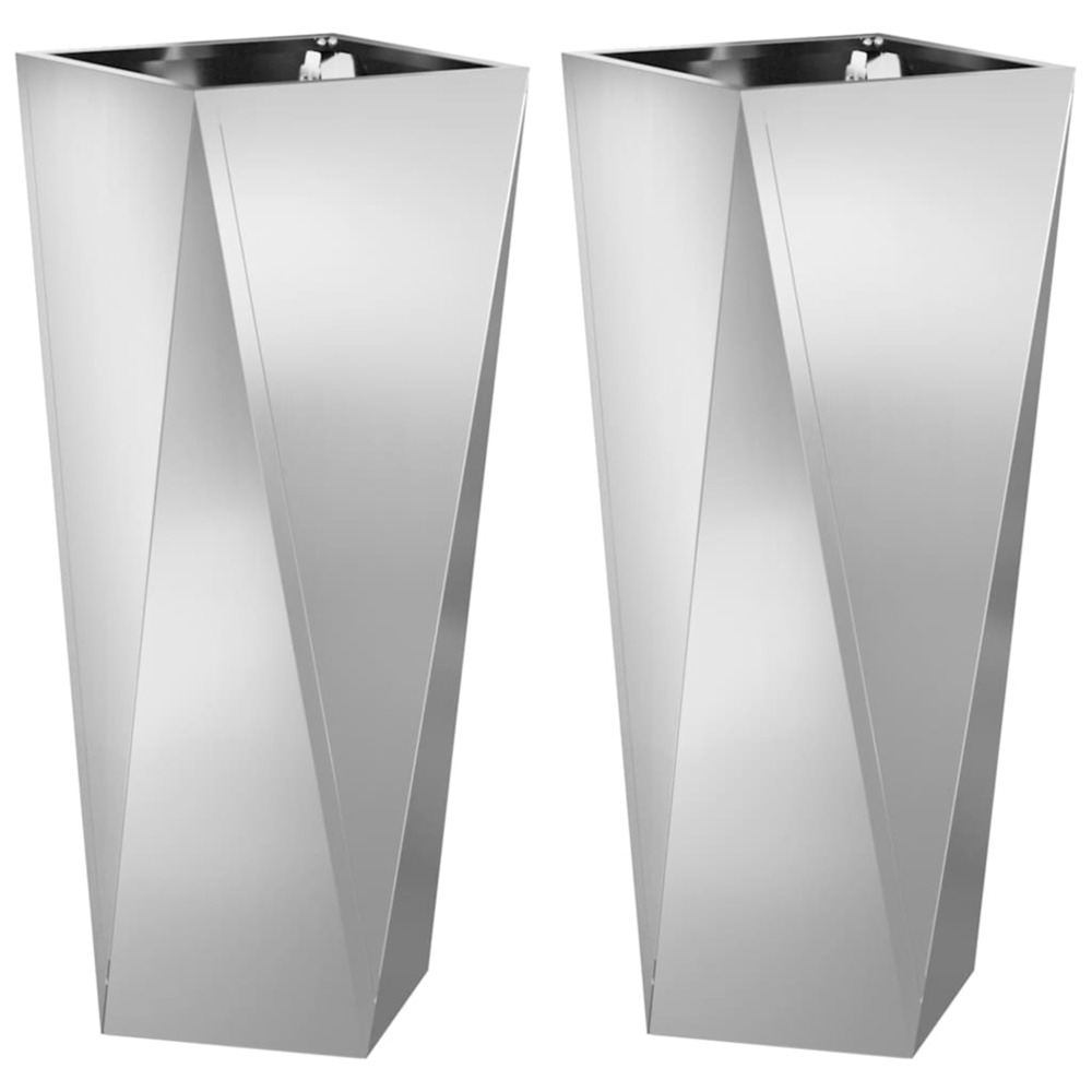 Jardinière d'extérieur 2 pcs argent 30 x 30 x 75 cm acier galvanisé
