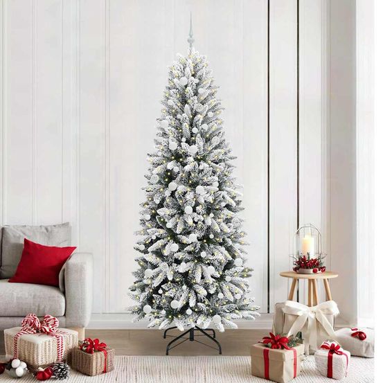 Kit sapin de noël artificiel blanc 210cm tout-en-un, avec 300 led et 120 boules décoratives