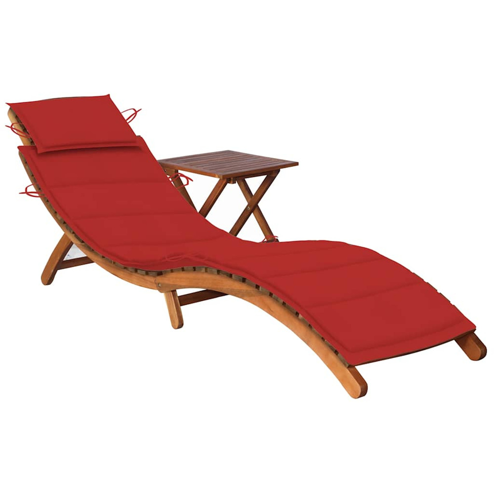 Chaise longue de jardin avec table et coussin bois d'acacia bain de soleil