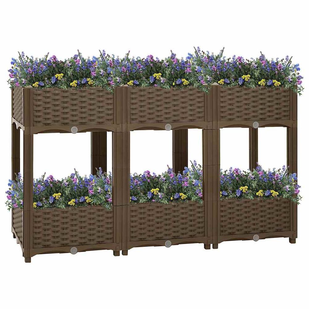 Potager sur pieds 120 cm avec étagère en polypropylène pour terrasse brun