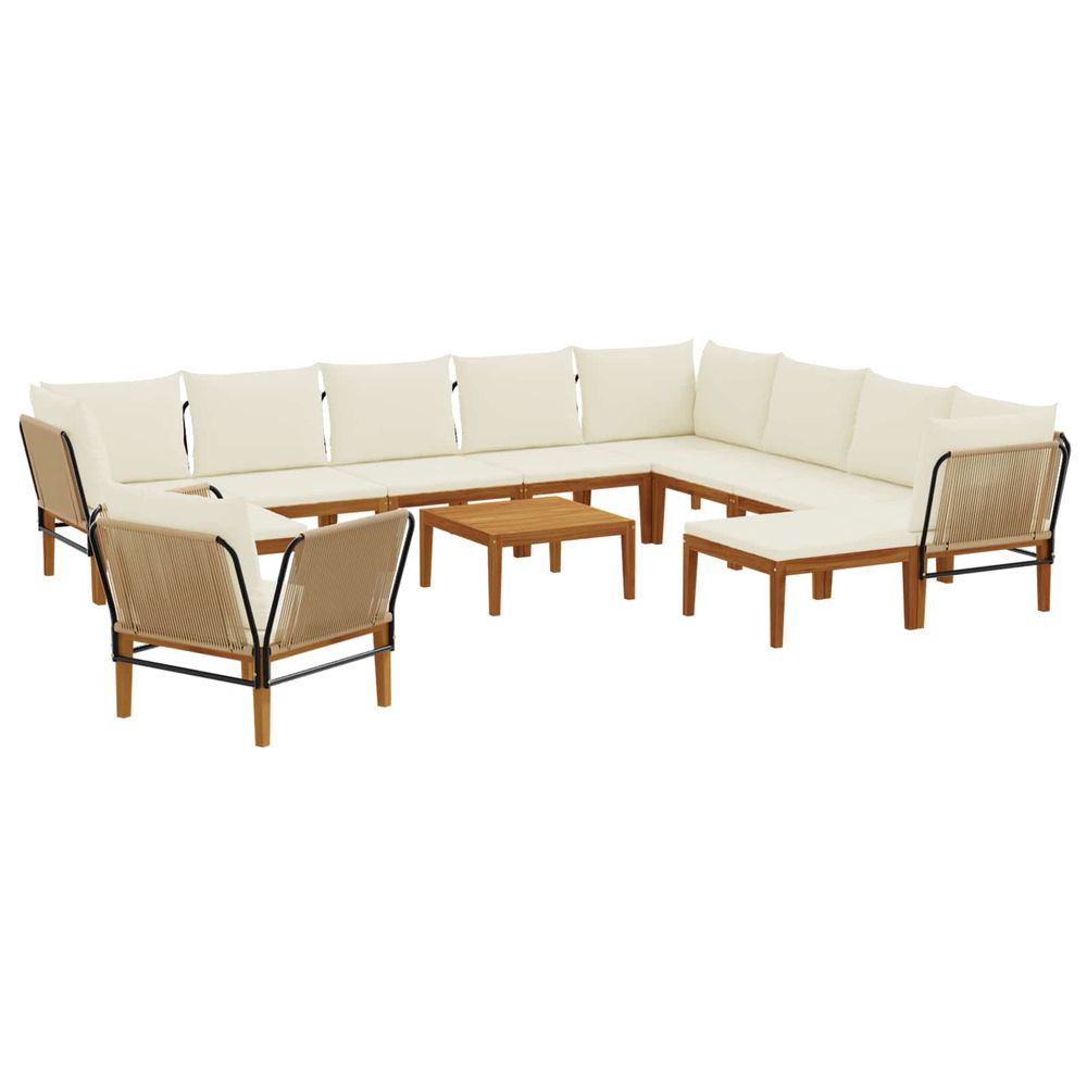 12 pc bois d'acacia massif et corde naturel