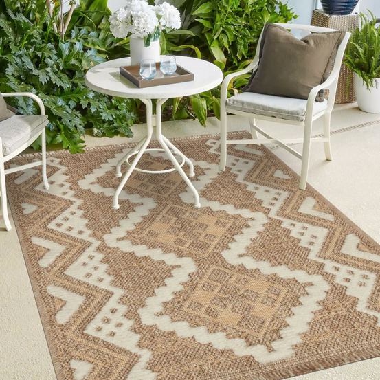 Tapis extérieur 160x230 tissé kilim marron et jaune zephyr