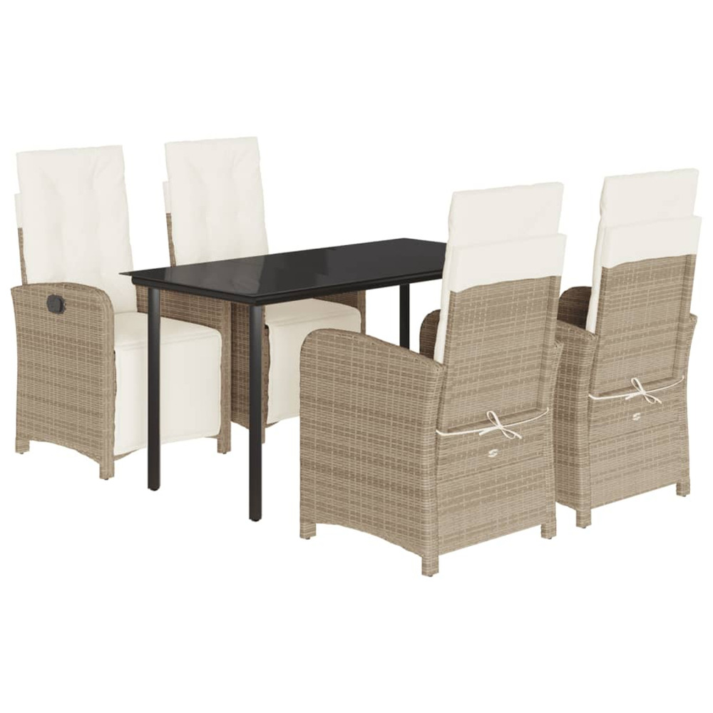 Ensemble à manger de jardin avec coussins 5pcs beige poly rotin