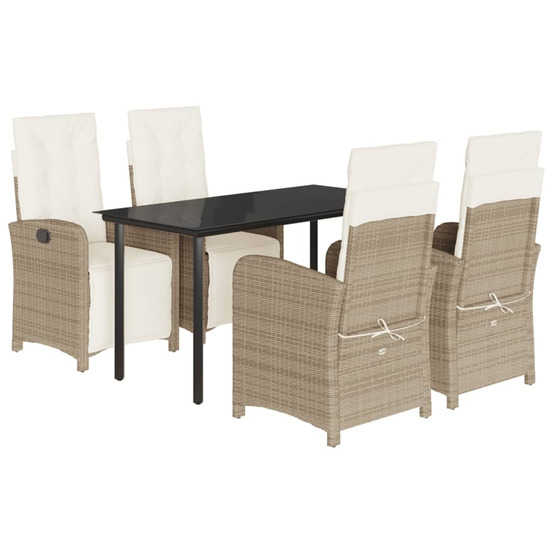 Ensemble à manger de jardin avec coussins 5pcs beige poly rotin